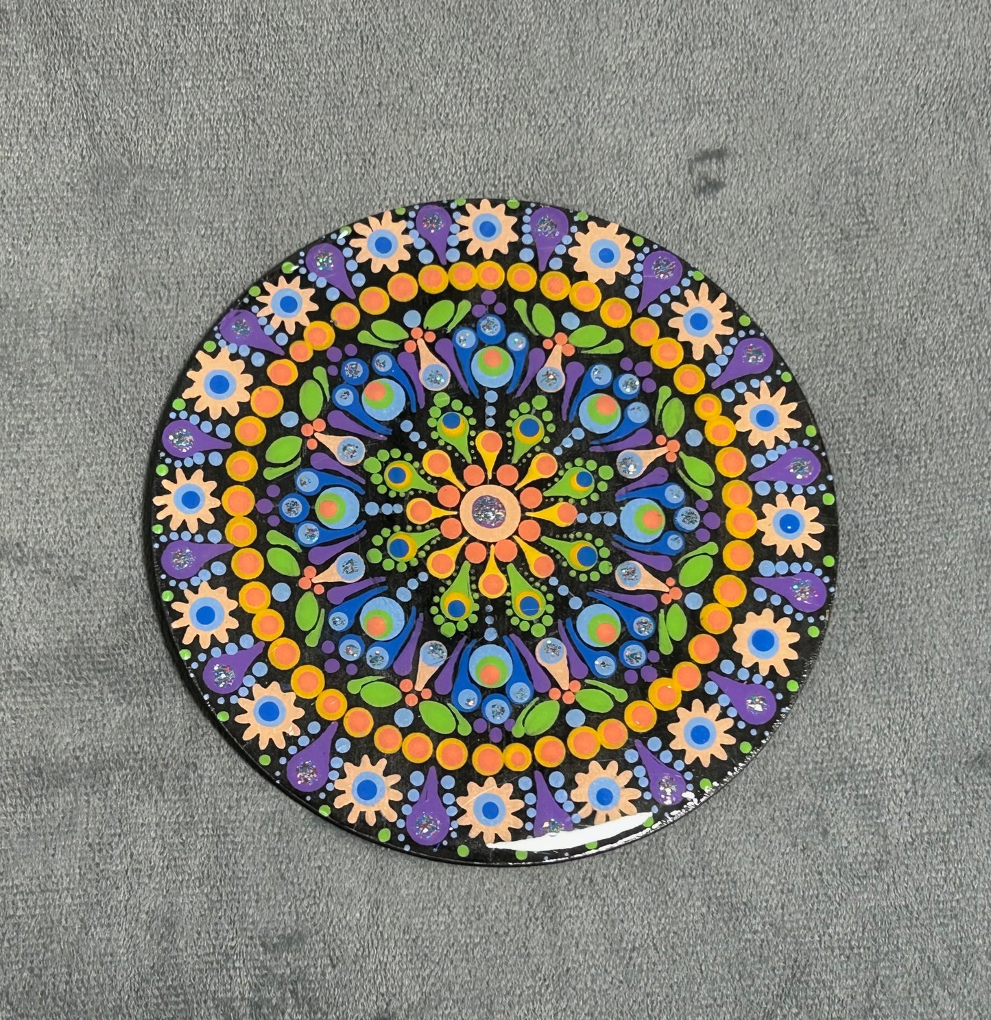 Purple/orange round mandala (6”)