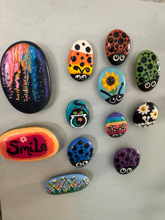 28. Hand painted rock magnets